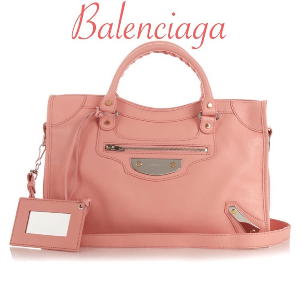 BALENCIAGA Pink Leather Metal Plate City Bag
